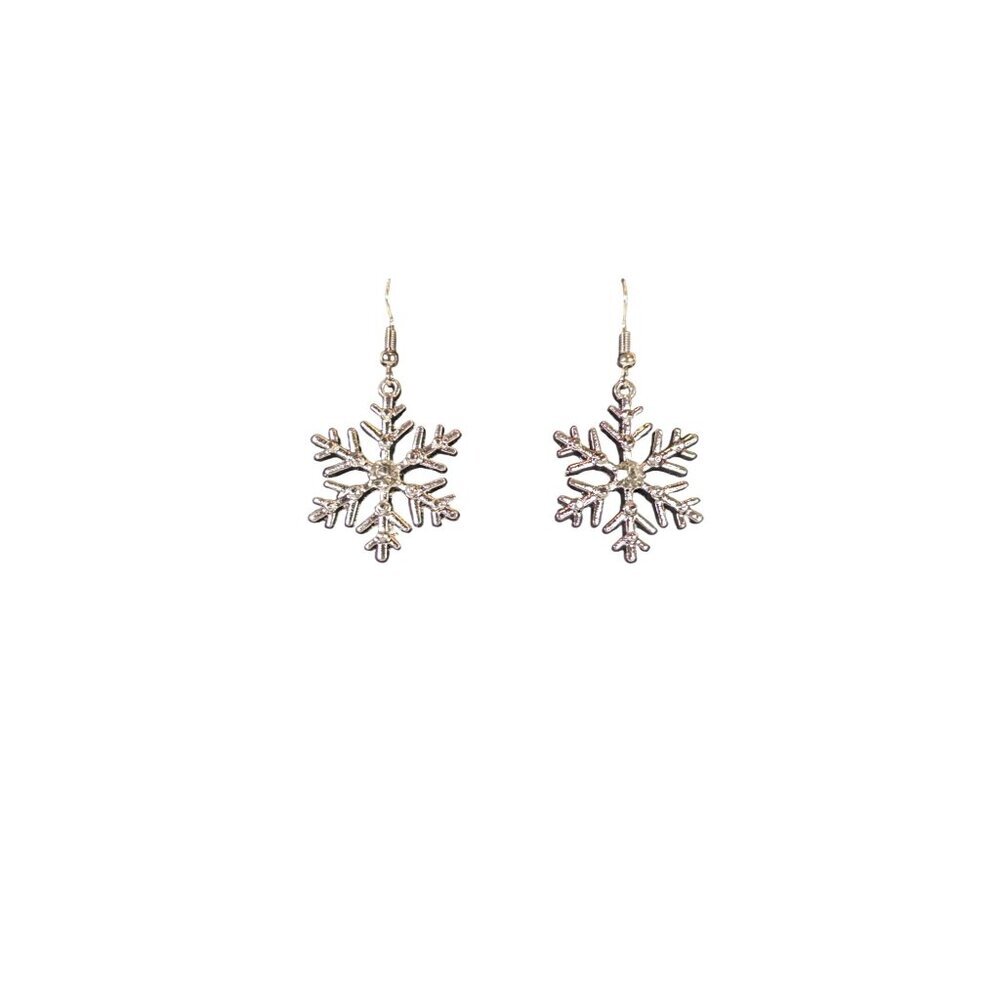 Snowflake Earrings Dangly Sparkly Rhinestone Silver Tone Holiday Christmas NEW